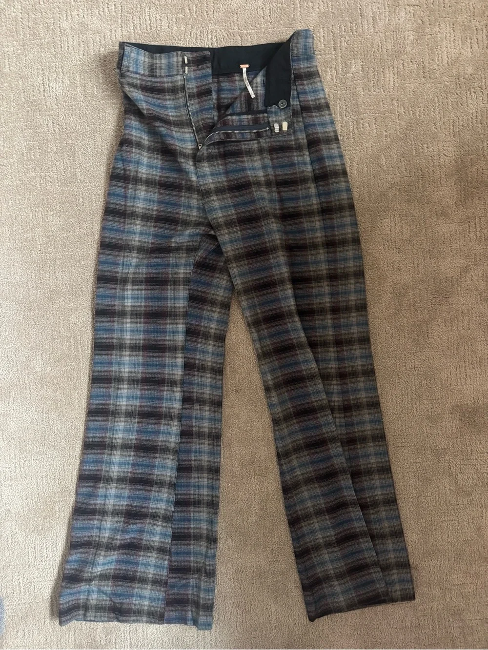Free People Plaid Trousers in Blue, Gray and Brown Tones